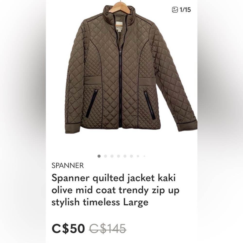 SPANNER Dark Brown Quilted Lightweight Puffer Jacket Size Large - Picture 17 of 17